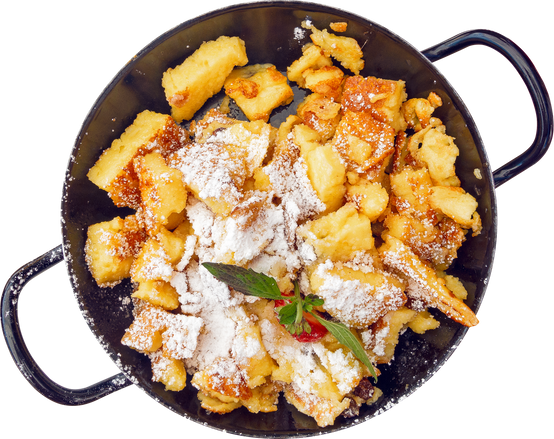 Kaiserschmarrn in Black Iron Pan Isolated on White
